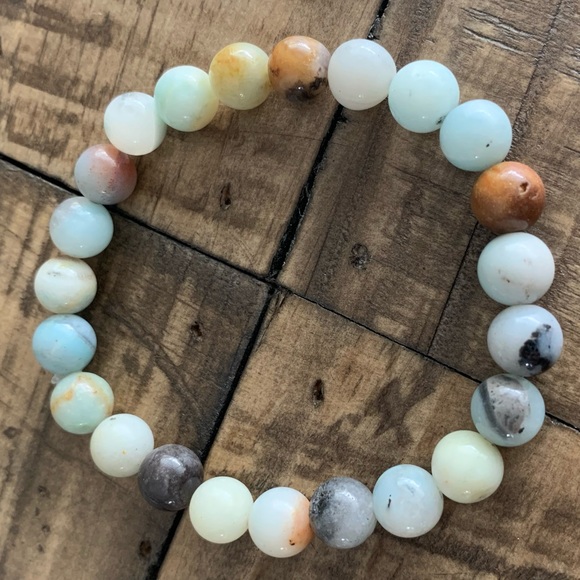 8mm Mixed Amazonite Chakra Stretch Bracelet - Picture 3 of 10